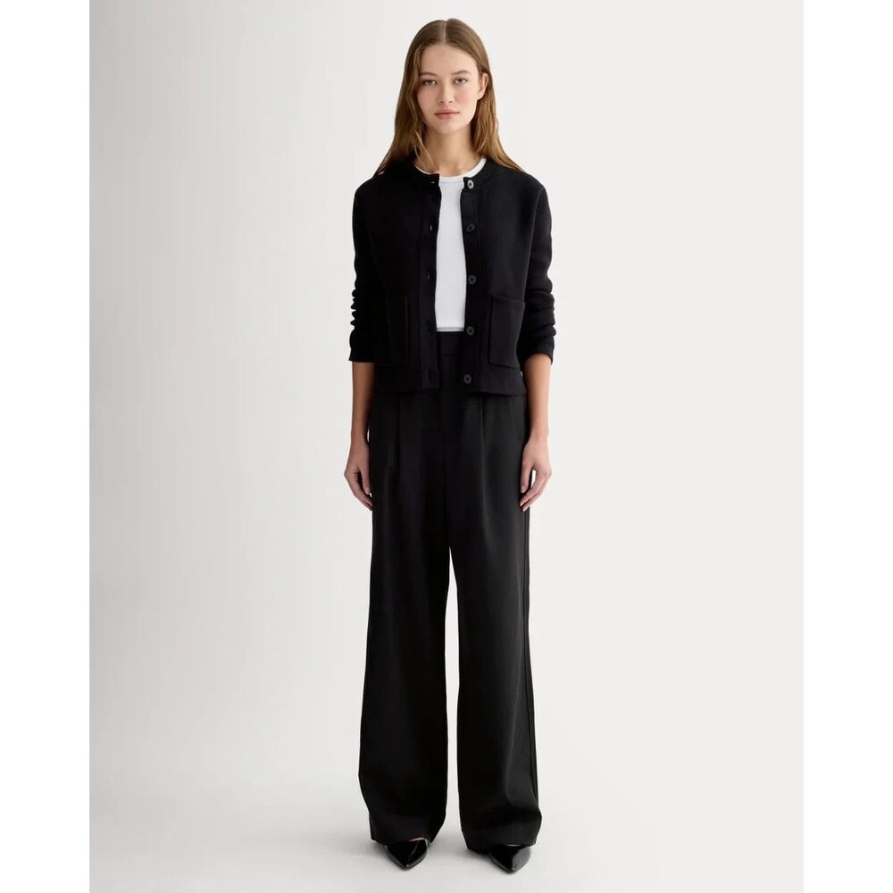 EVERLANE The Draper Pleated Pant In Buttersmooth 8 30" Black Wide Leg NWT B87
